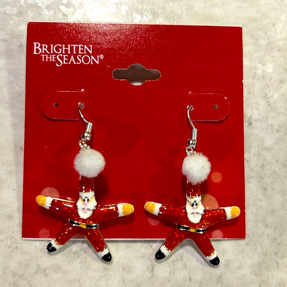 Christmas Starfish Santa Claus Earrings